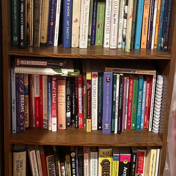 My personal library. Everyday I'm working on ways to enhance my online coaching programs. 