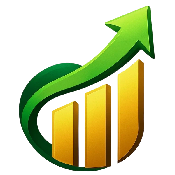 3D golden bar chart with a green upward arrow indicating growth.