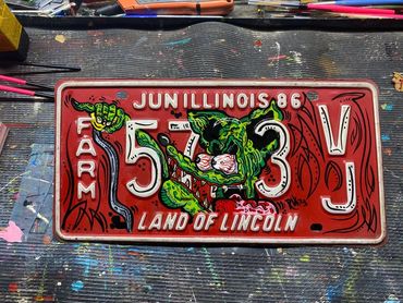 Custom Low Brow Hand Painted Hot Rod License Plate