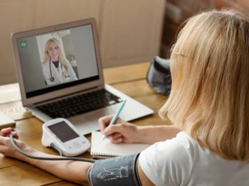 Patient doing a telehealth visit for medication refill at Vitality Wellness Center