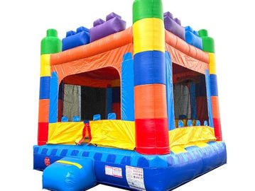 Building block bounce house looks like legos stacked together