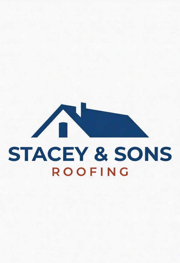 Logo for Stacey &amp; Sons Roofing with a house roof design.