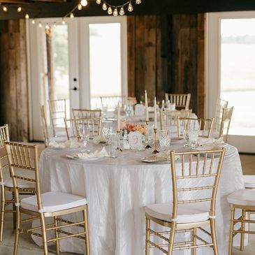 all-inclusive NC wedding venue featuring indoor reception with an elegant all white style