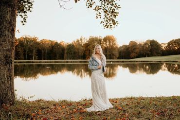 The Emerald Hill outdoor wedding venue near Charlotte, NC featuring bridals at our scenic pond
