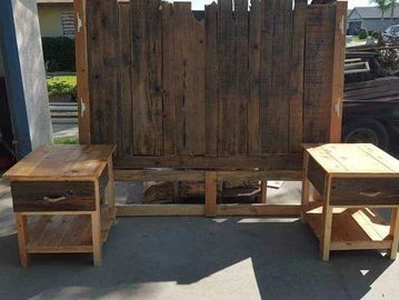 rustic custom designed headboard and night stands