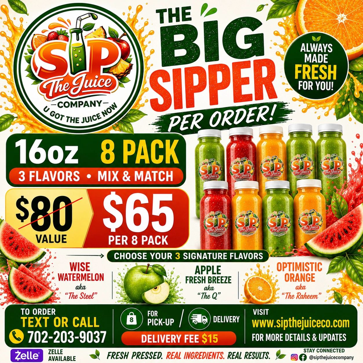 The Big Sipper 8pack Gives You 1 Gallon Of Fresh Cold Pressed Juice🥤Mix & Match 1/2 & 1/2 