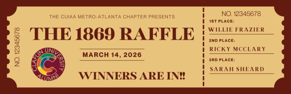 Raffle ticket announcing winners of The 1869 Raffle on March 14, 2026.