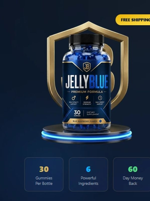 Bottle of JellyBlue dietary supplement gummy.