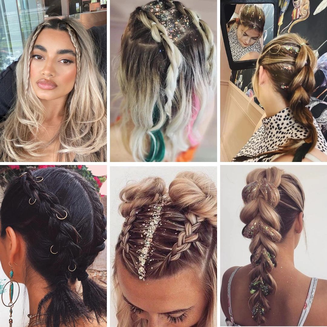 40 Summer Festival Hairstyle Ideas  Short Hair Waterfall Braids  Glitter