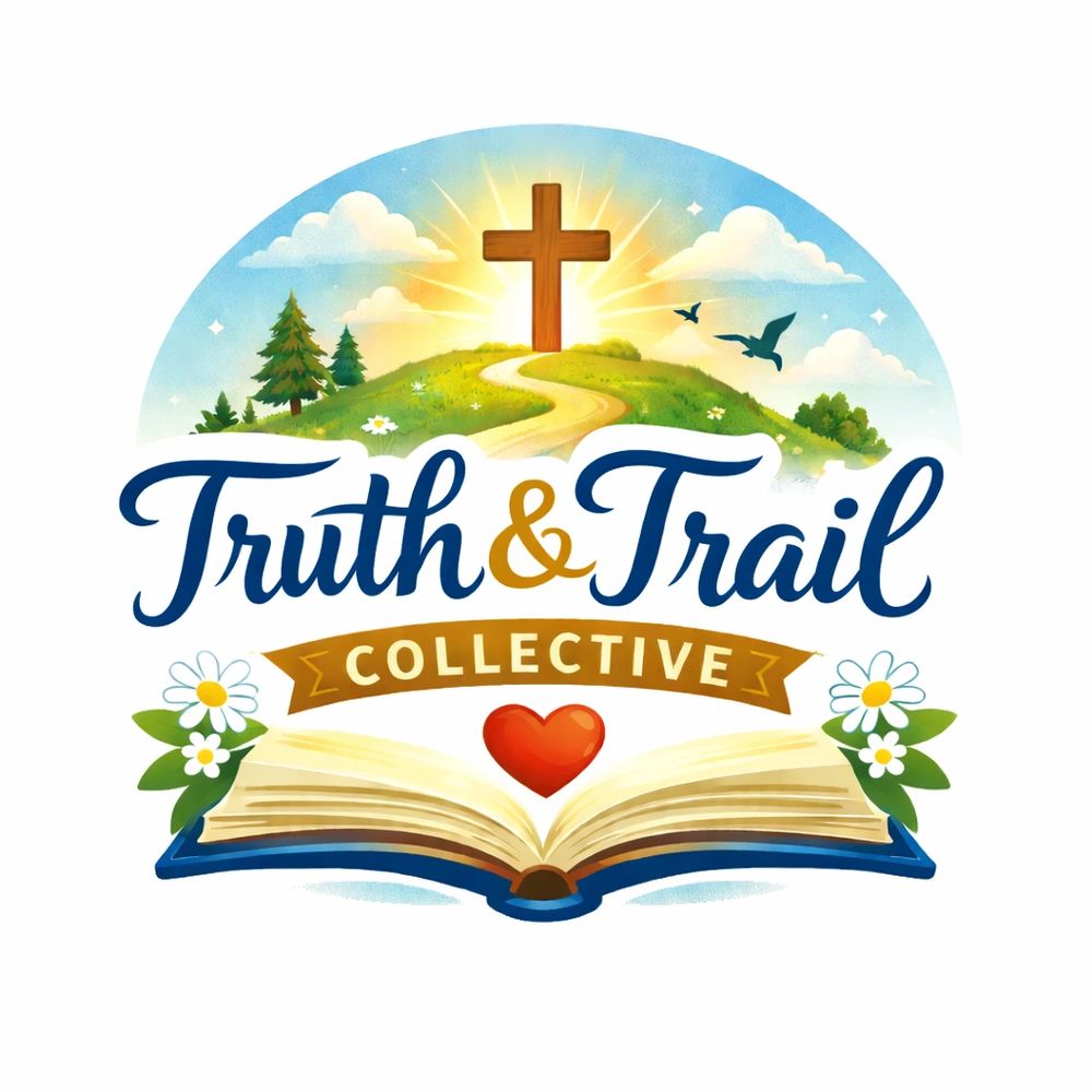 Logo featuring a cross, path, and open book with heart, symbolizing faith and knowledge.