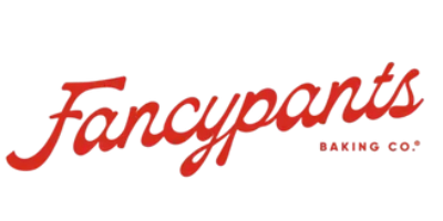 Fancypants Bakin Co. logo in red script font, representing an all-nautral cookie snack brand