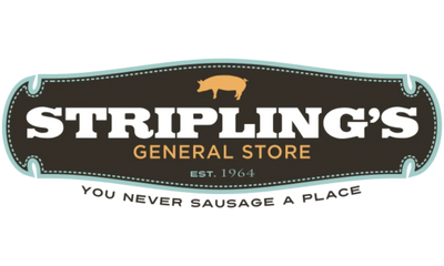 Stripling's General Store vintage logo with pig icon - you never sausage a place