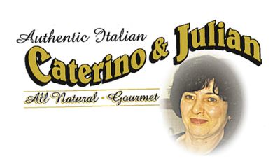 Caterino & Julian logo with “Authentic Italian, All Natural – Gourmet” and woman’s portrait
