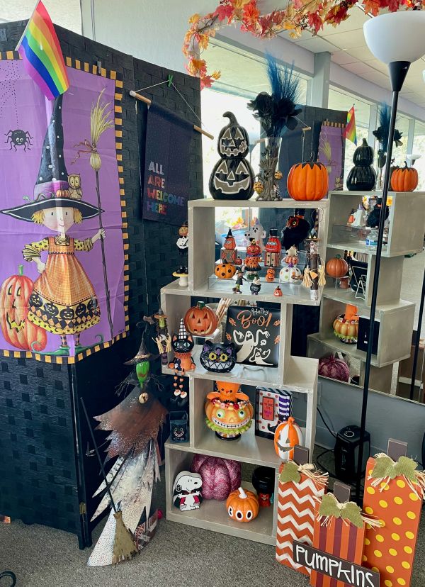 Display of Halloween decor at the Core Fitness Pilates Studio in San Jose, CA