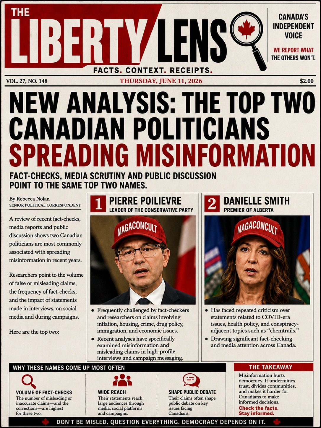 Canadian newspaper exposes two politicians spreading misinformation.