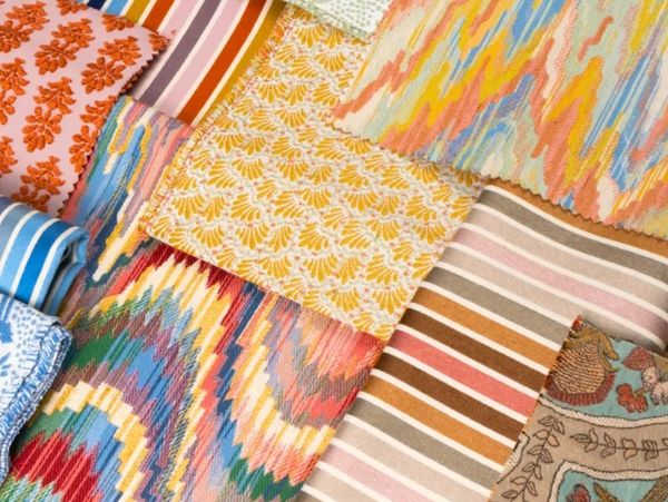 Various patterned fabric swatches arranged together.