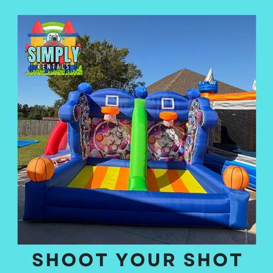 Inflatable basketball shooting game with two hoops.