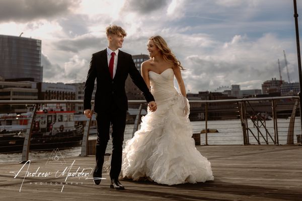 Happy Bride & Groom on docks 