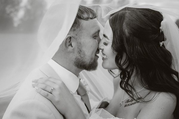 bride and groom smiling portraits at Cockliffe Country House wedding, Nottingham