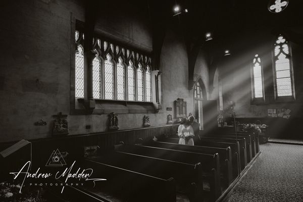bride and groom portrait at Nottingham Church, Nottingham