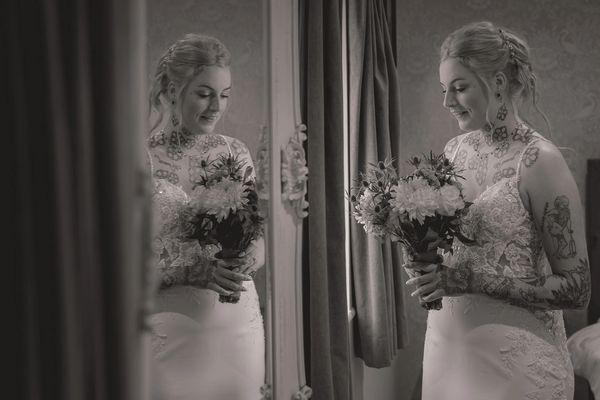 bride reflection portrait at The White Hart Inn, Alfreton Derbyshire