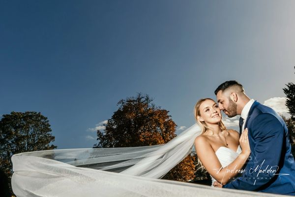 Nottinghamshire Documentary Wedding Photographer, Bride & Groom Long Veil autumn wedding 
