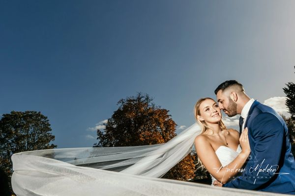 Nottinghamshire Documentary Wedding Photographer, Bride & Groom Long Veil autumn wedding 