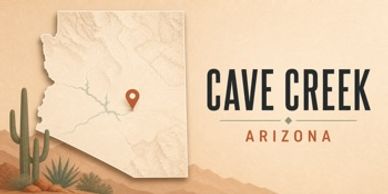 Map showing Cave Creek in Arizona with desert plants.
