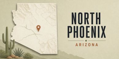 Map showing North Phoenix, Arizona with desert plants.