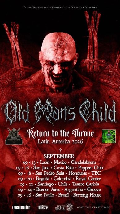 Cartel de la gira de Old Man's Child en Latinoamérica 2026.