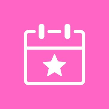 White calendar icon with a star on a pink background.