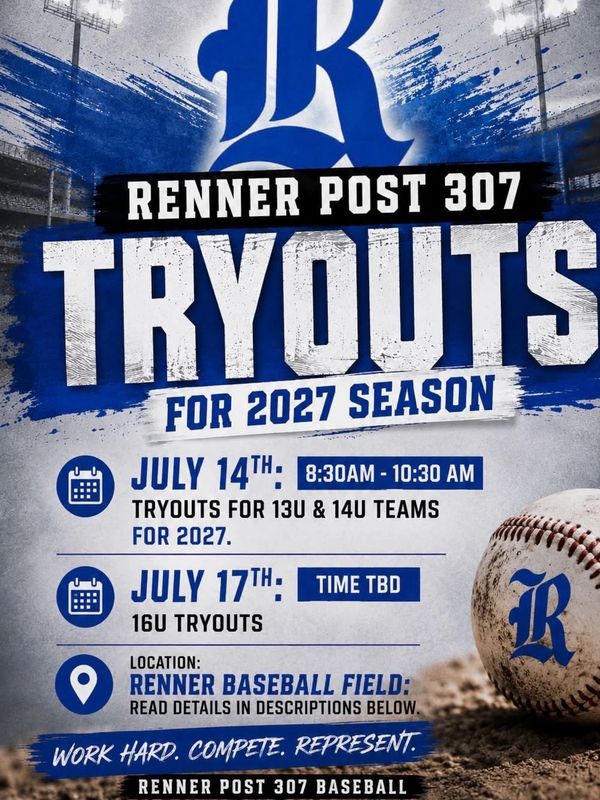 Renner Post 307 baseball tryouts for 2027 season.