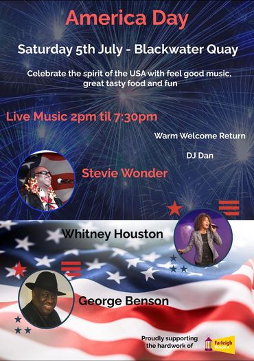 America Day event with live music and food at Blackwater Quay.