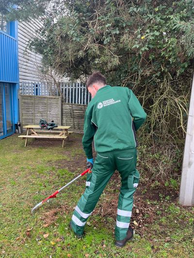 Norfolk Grounds Maintenance clearing fallen leaves in Dereham/