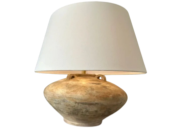 RUSTIC TERRA COTTA TABLE LAMP. 26" DIA X 26"H