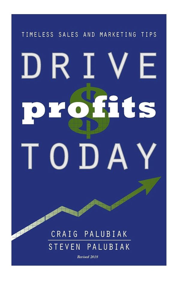 Book cover titled 'Drive Profits Today' with sales and marketing tips.