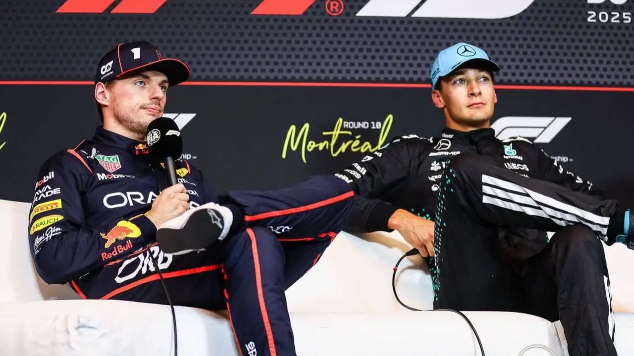 George Russell and Max Verstappen in Montreal 2025 F1 qualifying press conference before Safety Car controversy