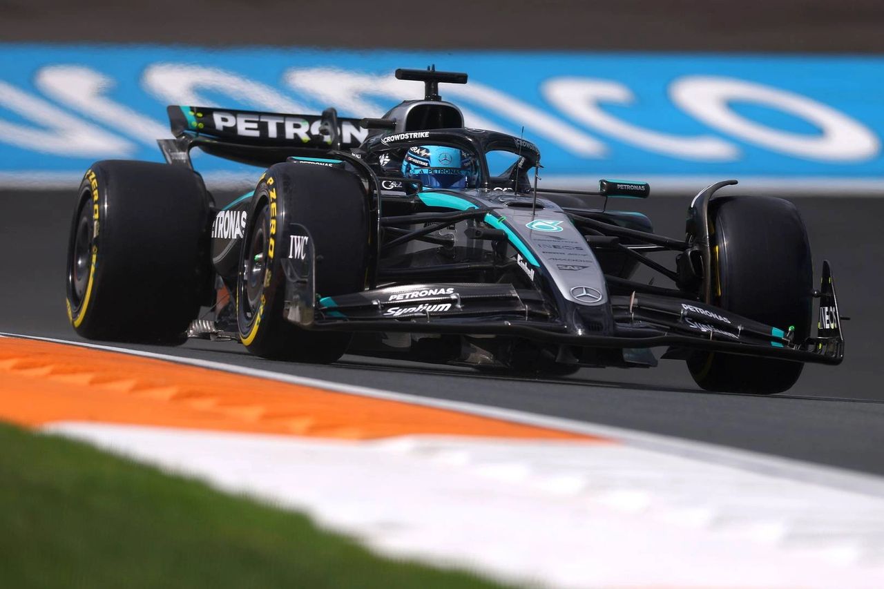 George Russell in the Mercedes during Dutch GP 2025 Qualifying at Zandvoort. George Russell in the Mercedes during Dutch GP 2025 Qualifying at Zandvoort.