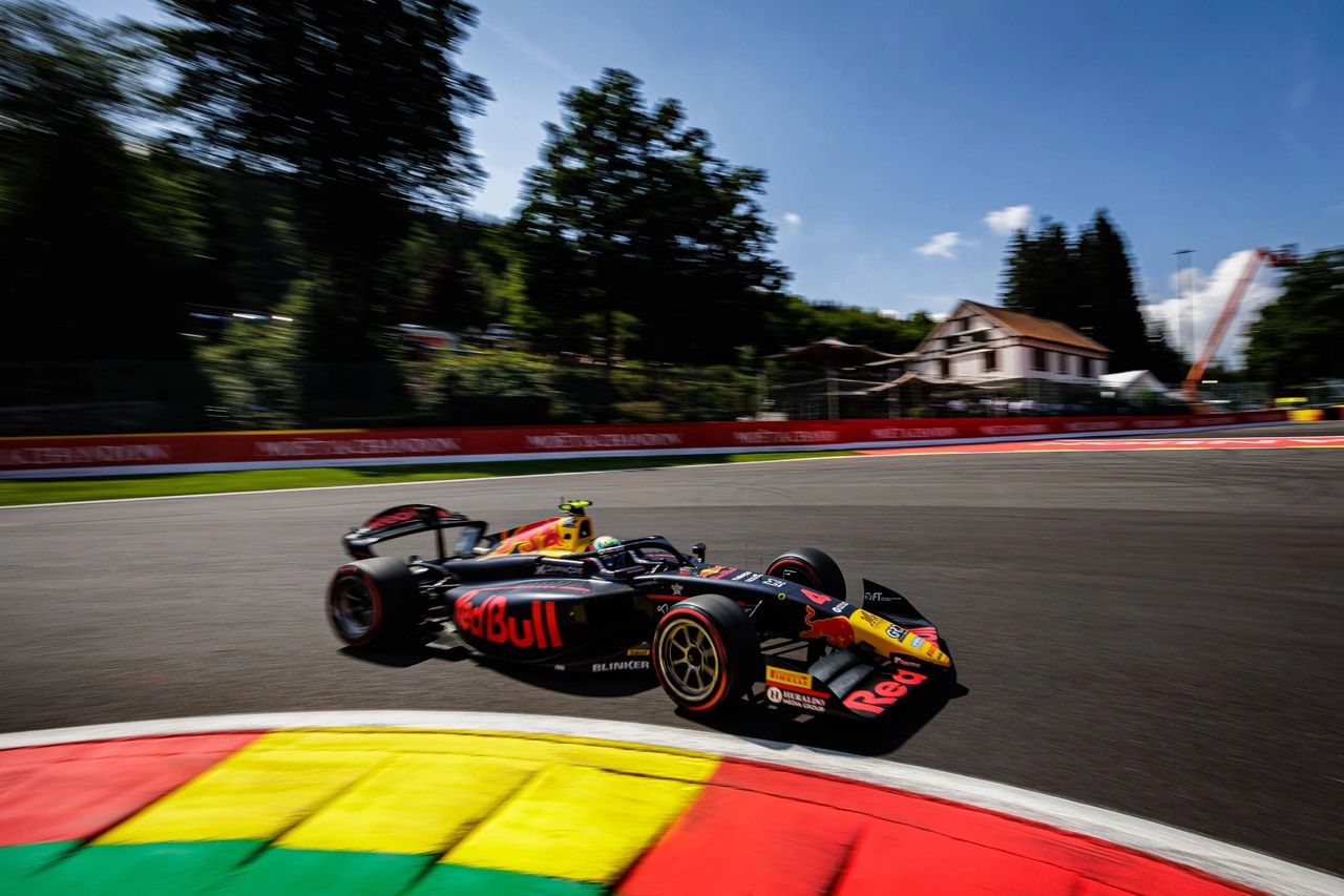 Arvid Lindblad driving the Red Bull Formula 2 car at Spa-Francorchamps during the 2025 F2 season Arvid Lindblad driving the Red Bull Formula 2 car at Spa-Francorchamps during the 2025 F2 season