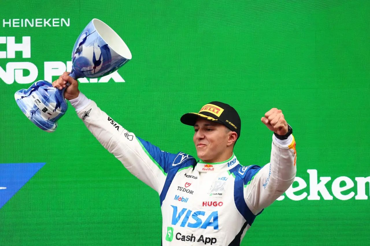 Isack Hadjar celebrates his maiden F1 podium at Zandvoort after finishing third in the Dutch Grand Prix. Follow Coffee Corner Motorsport for full race coverage. 📸 Photo credit: Clive Rose / Getty Images / Red Bull Content Pool.