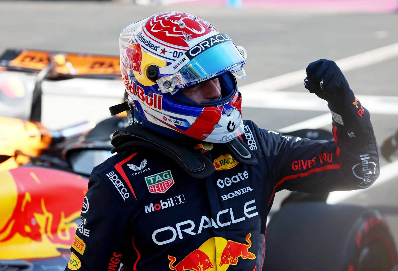 Max Verstappen celebrating pole position at Monza during 2025 F1 Italian GP qualifying.