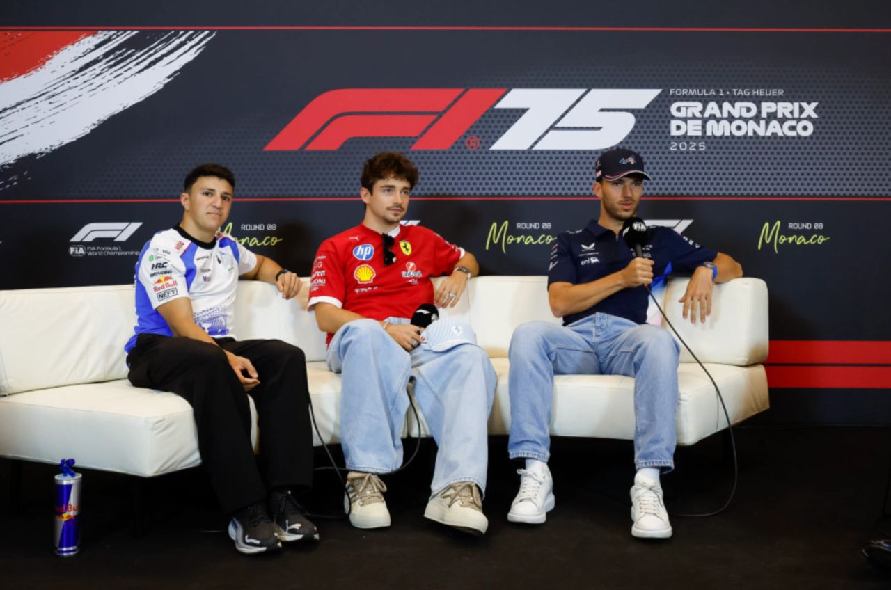 Isack Hadjar, Charles Leclerc, and Pierre Gasly attend the official FIA Formula 1 press conference ahead of the 2025 Monaco Grand Prix. The trio discussed the new Brad Pitt F1 movie, strategic challenges around the two-stop rule, and their expectations for the most iconic race of the season.
