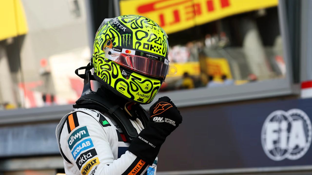 Lando Norris celebrates pole position for the 2025 Monaco Grand Prix. Photo Credit F1 Lando Norris celebrates pole position for the 2025 Monaco Grand Prix. Photo Credit F1