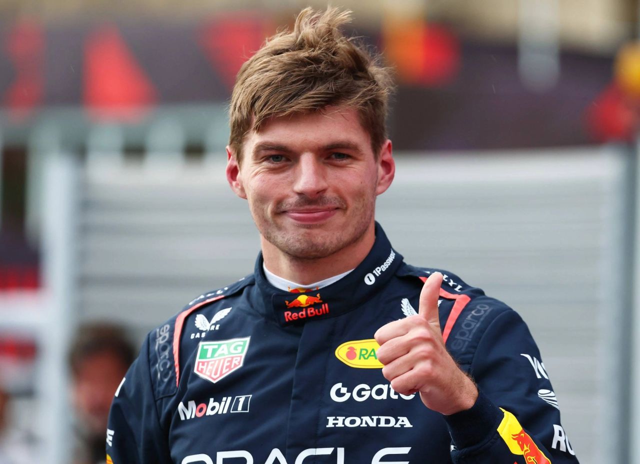 Max Verstappen celebrates Baku F1 2025 qualifying pole at Baku City Circuit