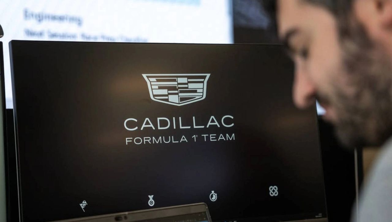 Cadillac Formula 1 Team logo on a screen inside the operations room during Monza rehearsal Cadillac Formula 1 Team logo on a screen inside the operations room during Monza rehearsal