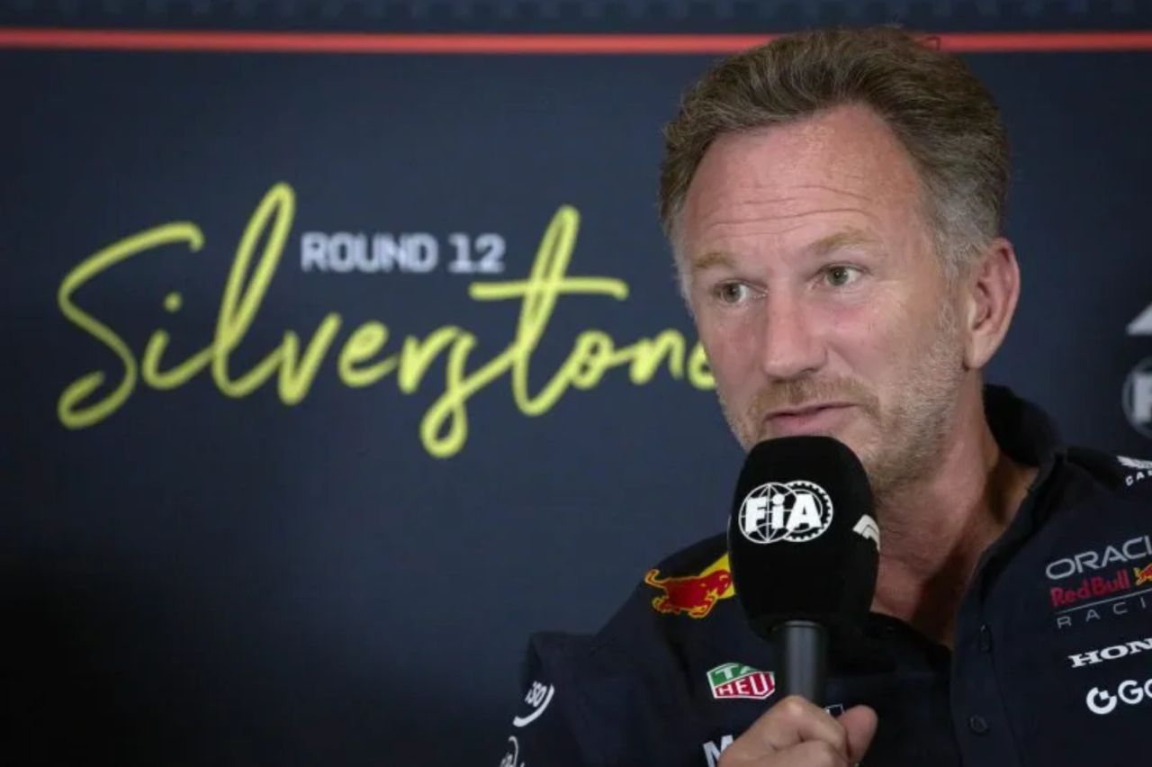 Christian Horner speaks at Silverstone press conference during 2025 British Grand Prix weekend before his exit from Red Bull Racing