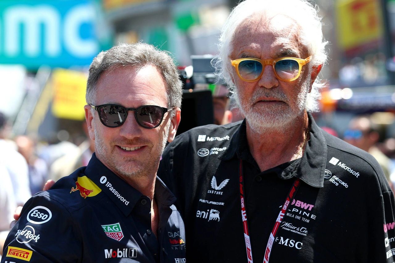 Christian Horner with Flavio Briatore in F1 paddock amid Alpine rumours 2025