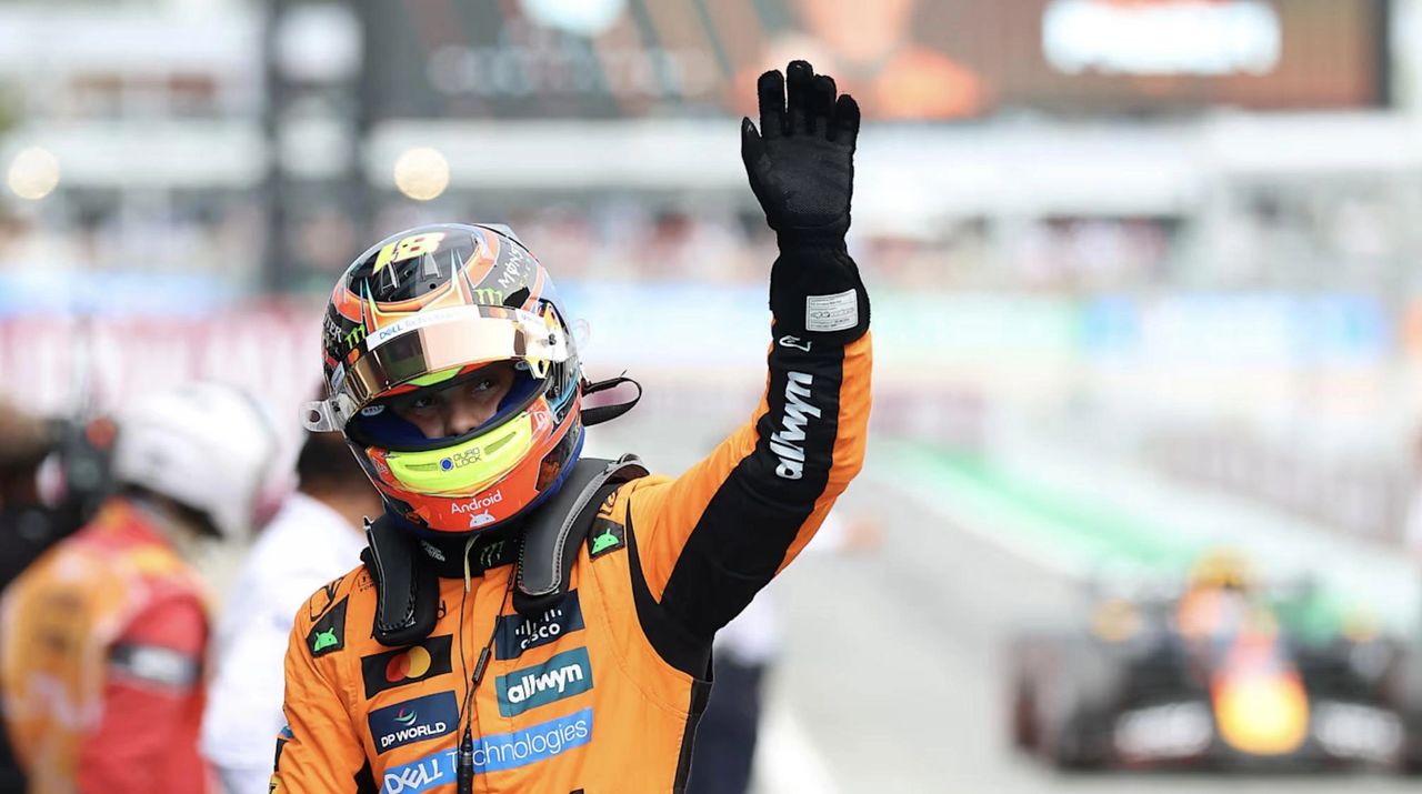 Oscar Piastri waves to fans after securing pole position for McLaren at the 2025 Spanish Grand Prix in Barcelona. Image © F1.com Oscar Piastri waves to fans after securing pole position for McLaren at the 2025 Spanish Grand Prix in Barcelona. Image © F1.com