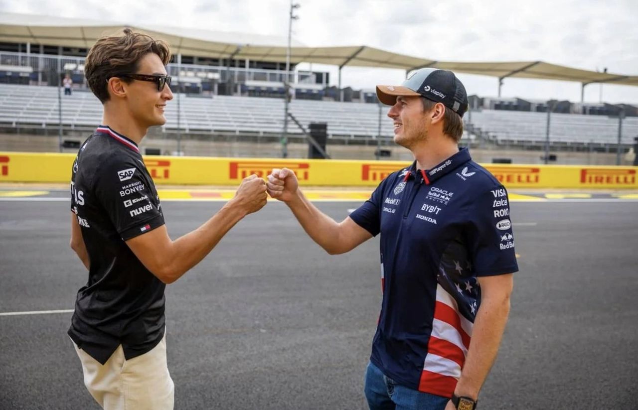 George Russell and Max Verstappen pictured trackside during the 2025 Formula 1 season. As contract rumours swirl, the two drivers remain at the centre of the sport’s future driver market. George Russell and Max Verstappen pictured trackside during the 2025 Formula 1 season. As contract rumours swirl, the two drivers remain at the centre of the sport’s future driver market.