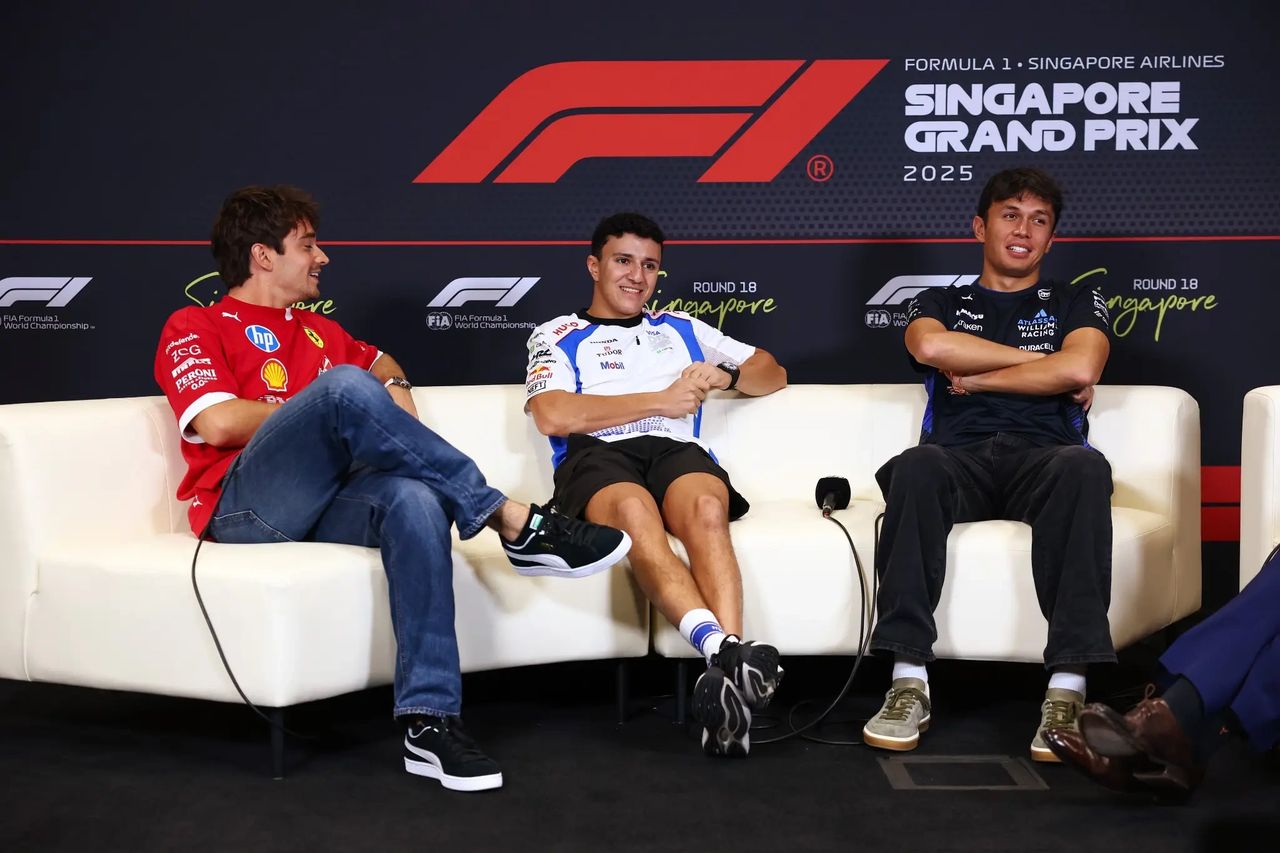 F1 Singapore Grand Prix 2025 Thursday press conference with Ferrari’s Charles Leclerc, Racing Bulls’ Isack Hadjar and Williams’ Alex Albon at Marina Bay Street Circuit. F1 Singapore Grand Prix 2025 Thursday press conference with Ferrari’s Charles Leclerc, Racing Bulls’ Isack Hadjar and Williams’ Alex Albon at Marina Bay Street Circuit.